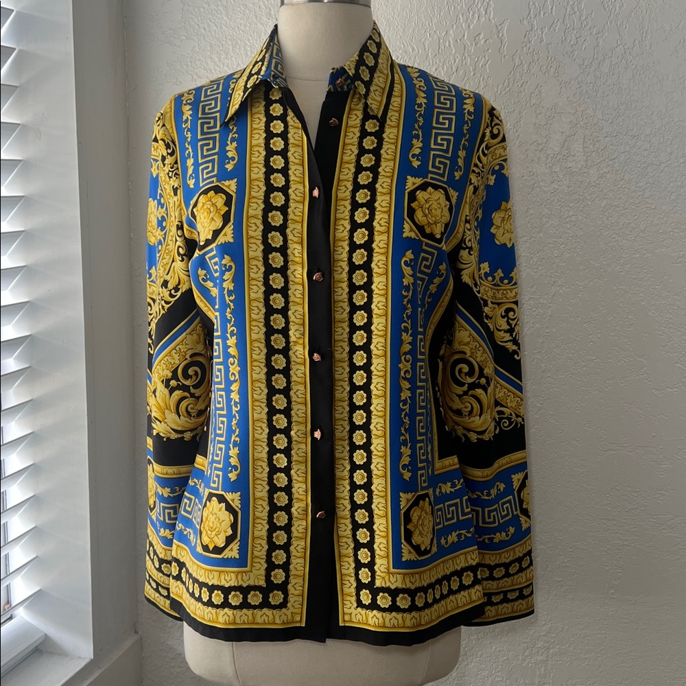Versace Black, Gold, and Blue Silk Fabric